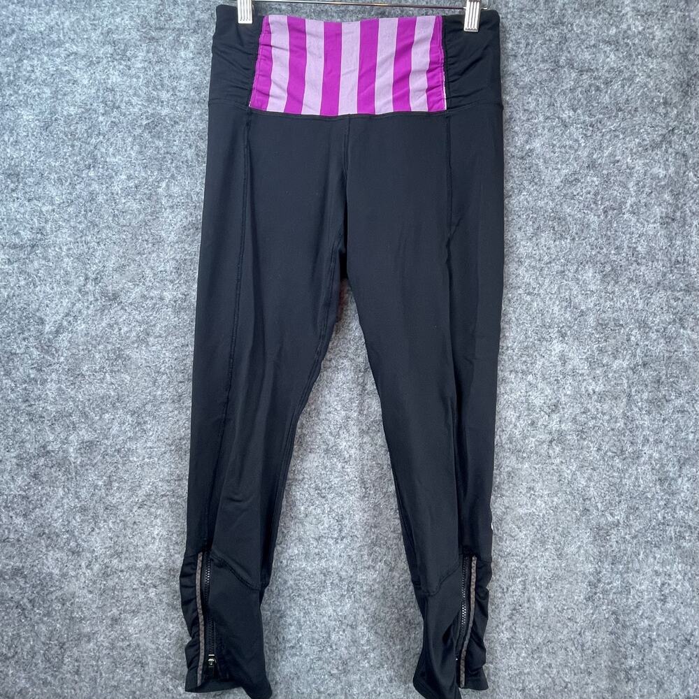 Lululemon Crop Leggings‎ Womens 6 Black Logo Skinny Leg Ankle Zip Yoga Workout
